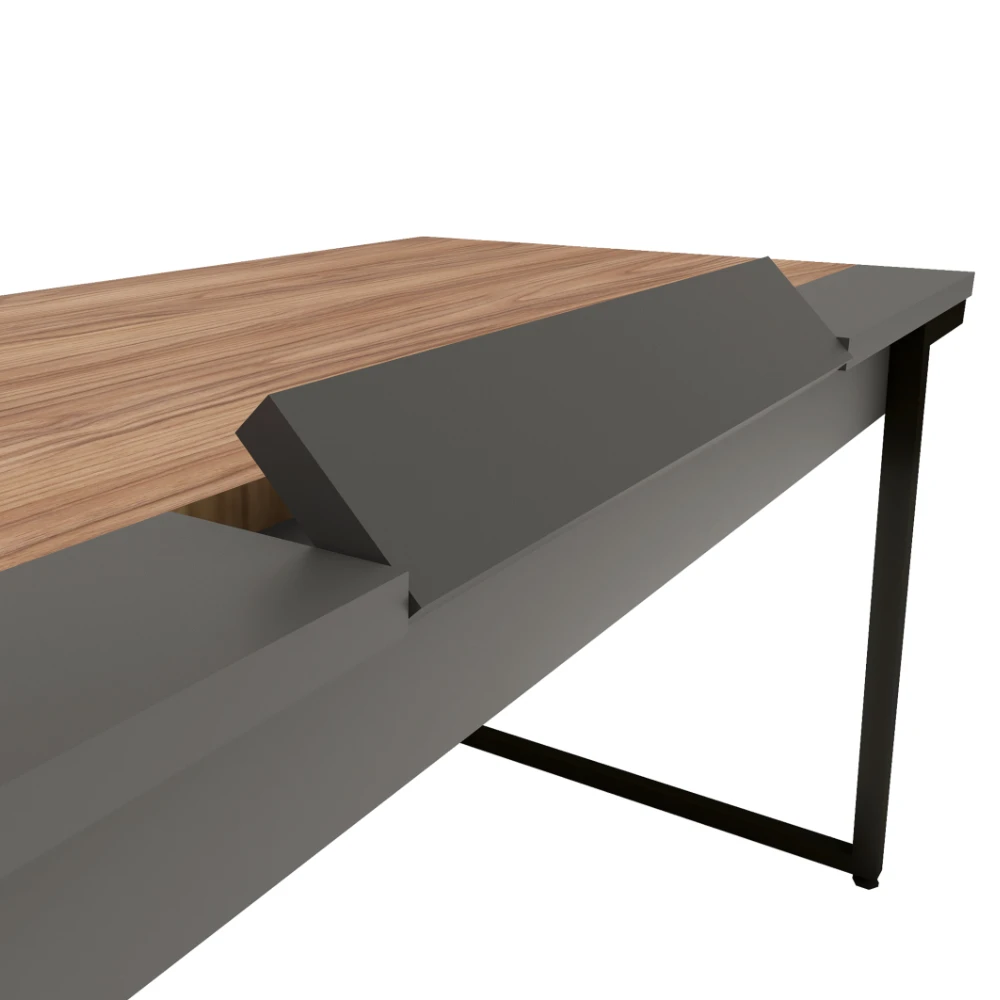 Mesa de escritório retangular industrial com extensão e bandeja Soho